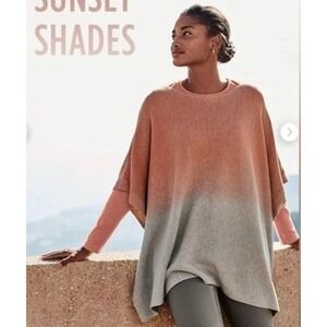 J Jill Pure Jill Ombre Poncho Sweater  One Size Dip Dyed Orange Gray Boho